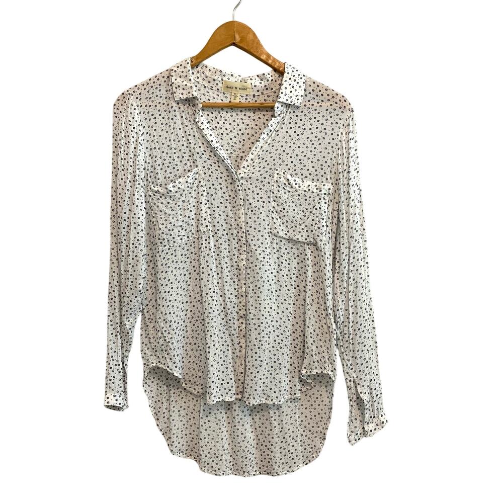 Anthropologie Cloth & Stone Ivory Microfloral Button Down Shirt Size XS